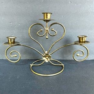 Home Interiors Gold Three-Arm Metal Candle Holder
